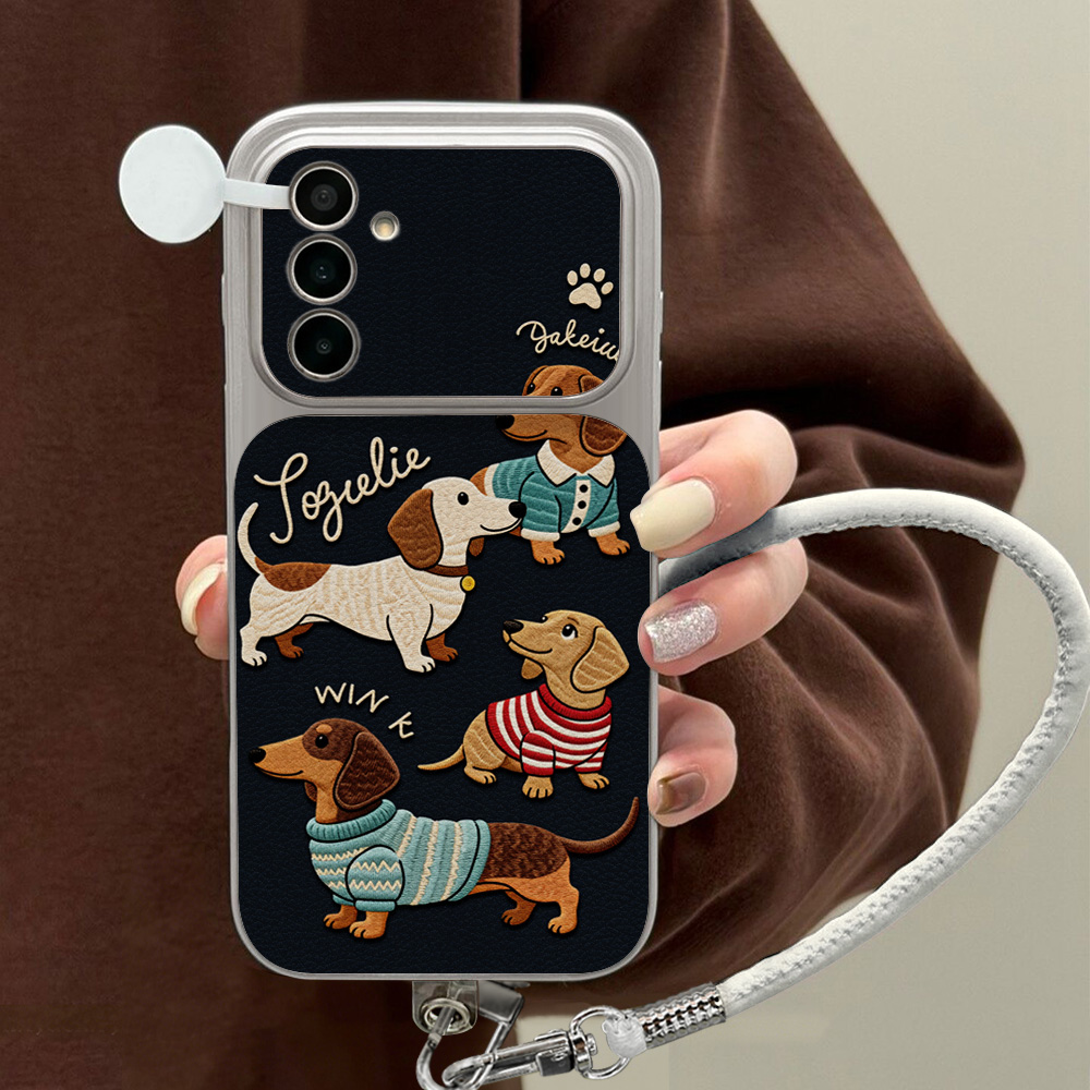 Cute Cartoon Wrist Strap Silicone Case - Karikatür Dachshund Desenli Samsung A56 A55