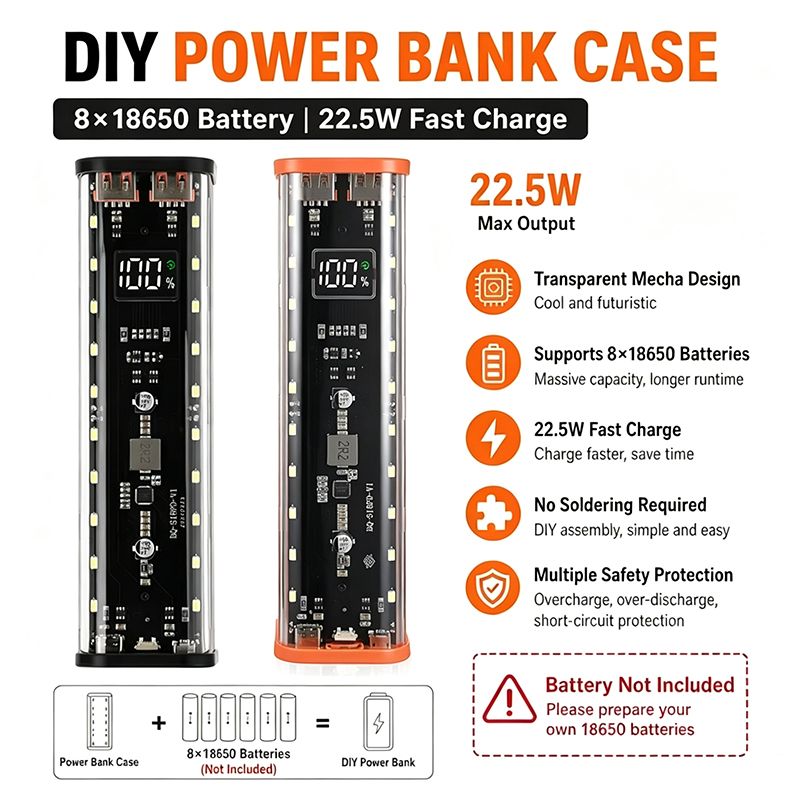 Power Banks - USB Type C Port Tasarımlı 8X18650