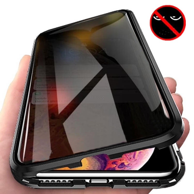 Anti Spy Privacy Glass Case - Manyetik Temperli Cam Gizlilik Metal Kılıf